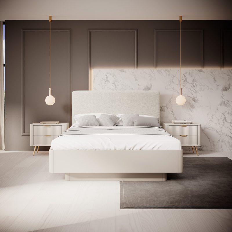 Dwuosobowe łóżko do sypialni 160x200 cm z pojemnikiem LEONTE beż