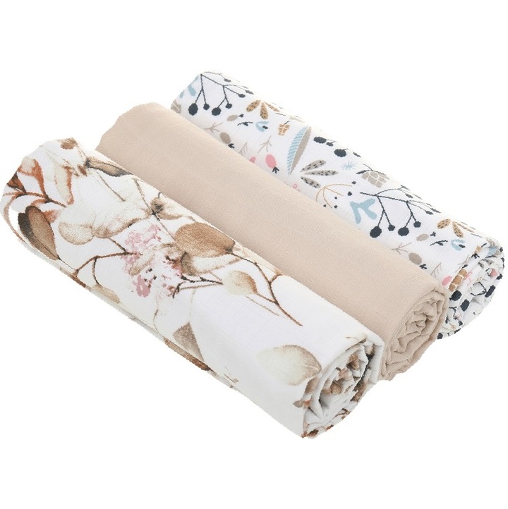 Zestaw 3 pieluszek muślinowych Gałązki Wyprzedaż