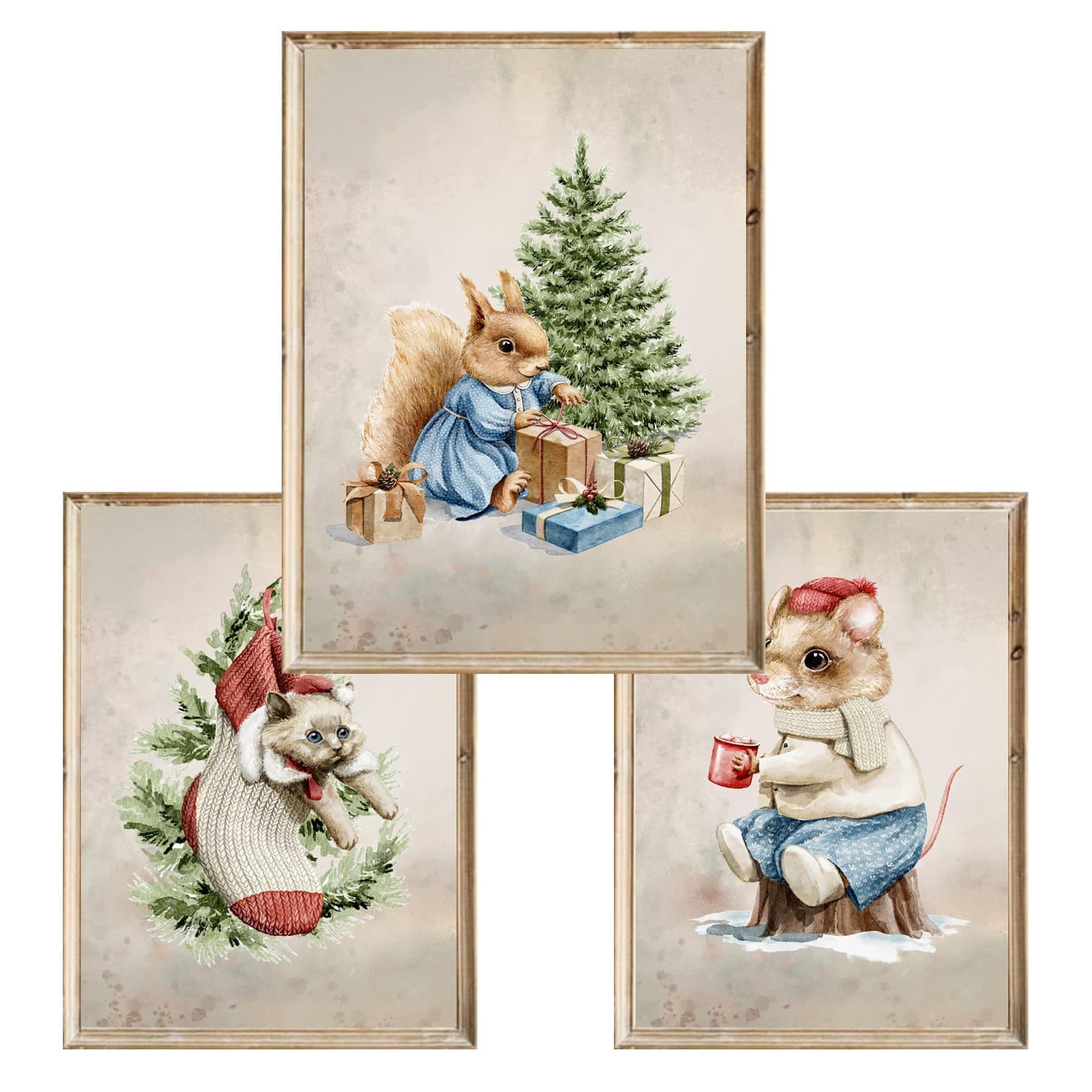 Zestaw trzech plakatów dla dzieci Vintage Christmas 1 - A4