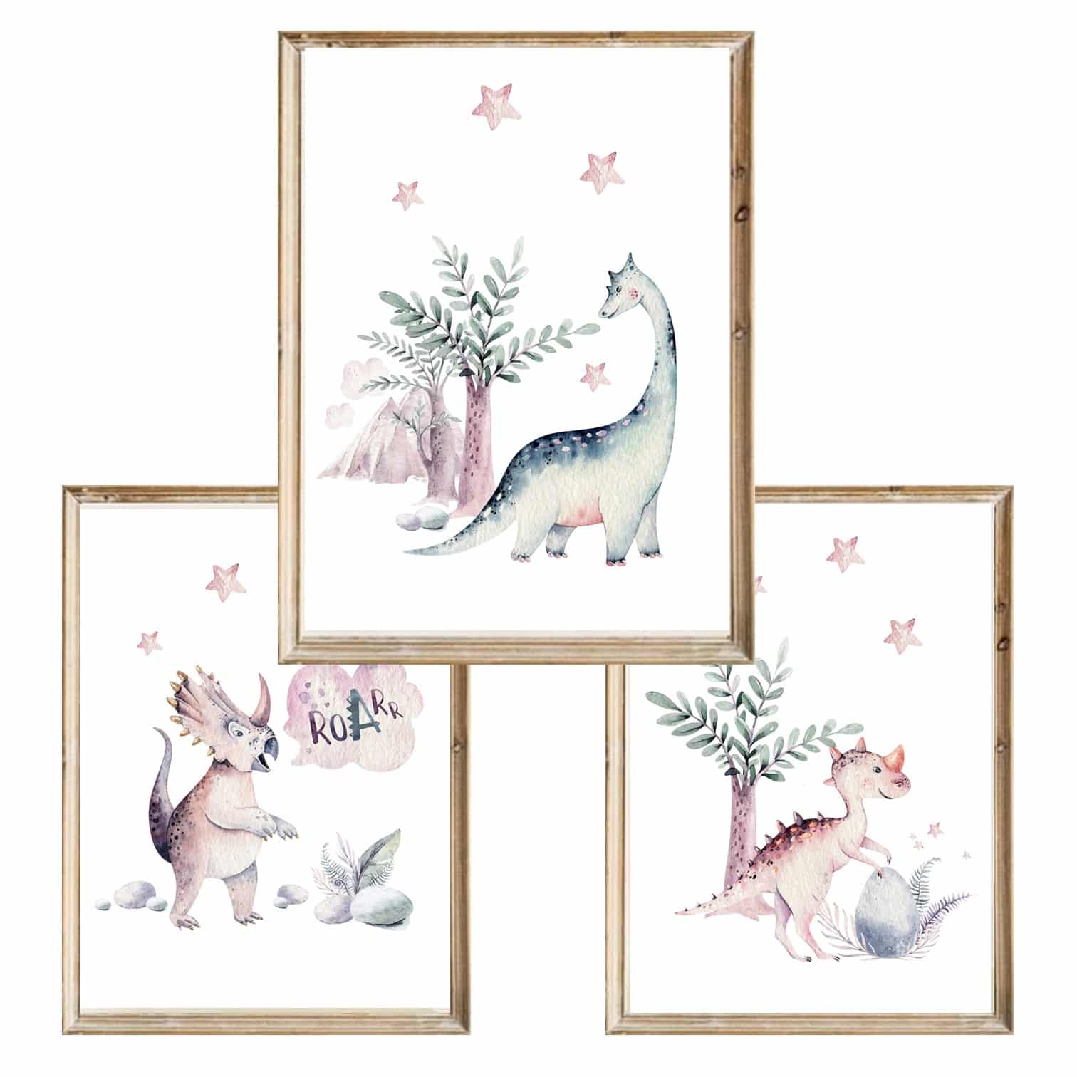 Zestaw trzech plakatów dla dzieci Dino - A3