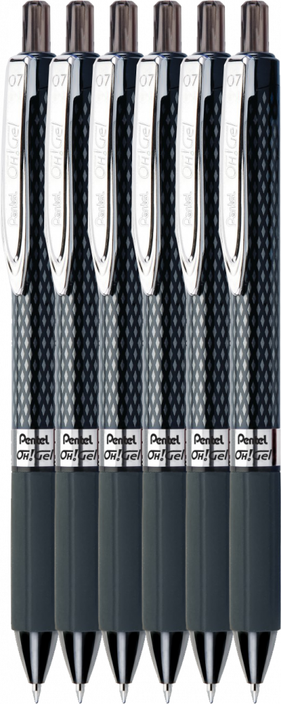 6x Długopis żelowy automatyczny Pentel, OH! Gel K497, 0.7mm, czarny