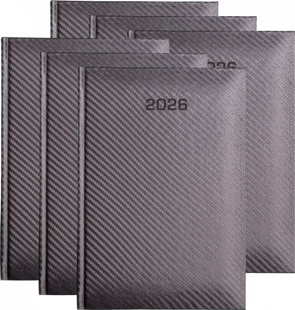 6x Kalendarz książkowy 2026, Udziałowiec, Carbon, A5, dzienny, 184 kartki, grafitowy