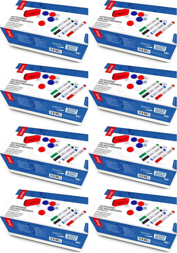 8x Zestaw startowy do tablic MemoBe, 4 markery, gąbka magnetyczna, 6 magnesów