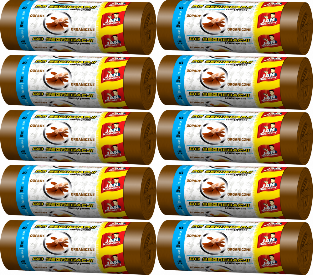 10x Worki na śmieci Jan Niezbędny, na odpady BIO, 35l, 20 sztuk, brązowy