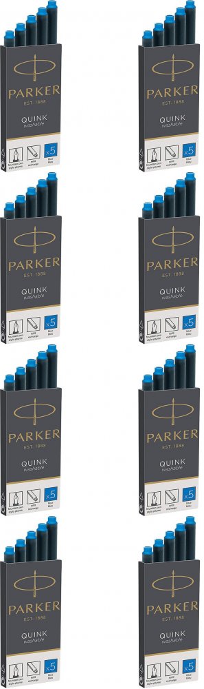 8x Naboje zmywalne do pióra wiecznego Parker Quink, 5 sztuk, niebieski