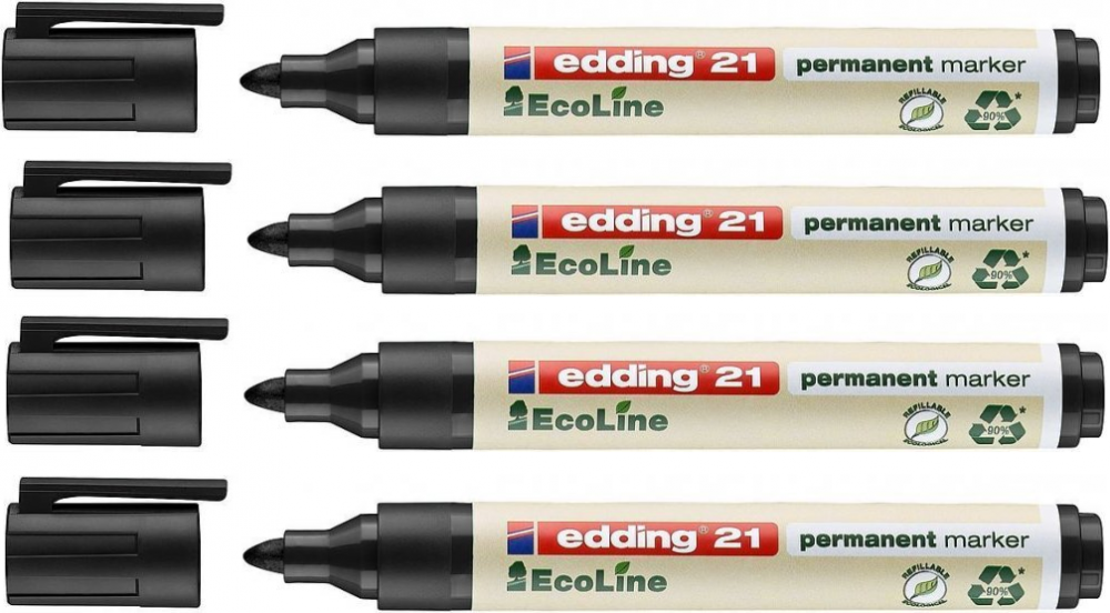 4x Marker permanentny edding 21 EcoLine, okrągła, 1.5-3mm, czarny