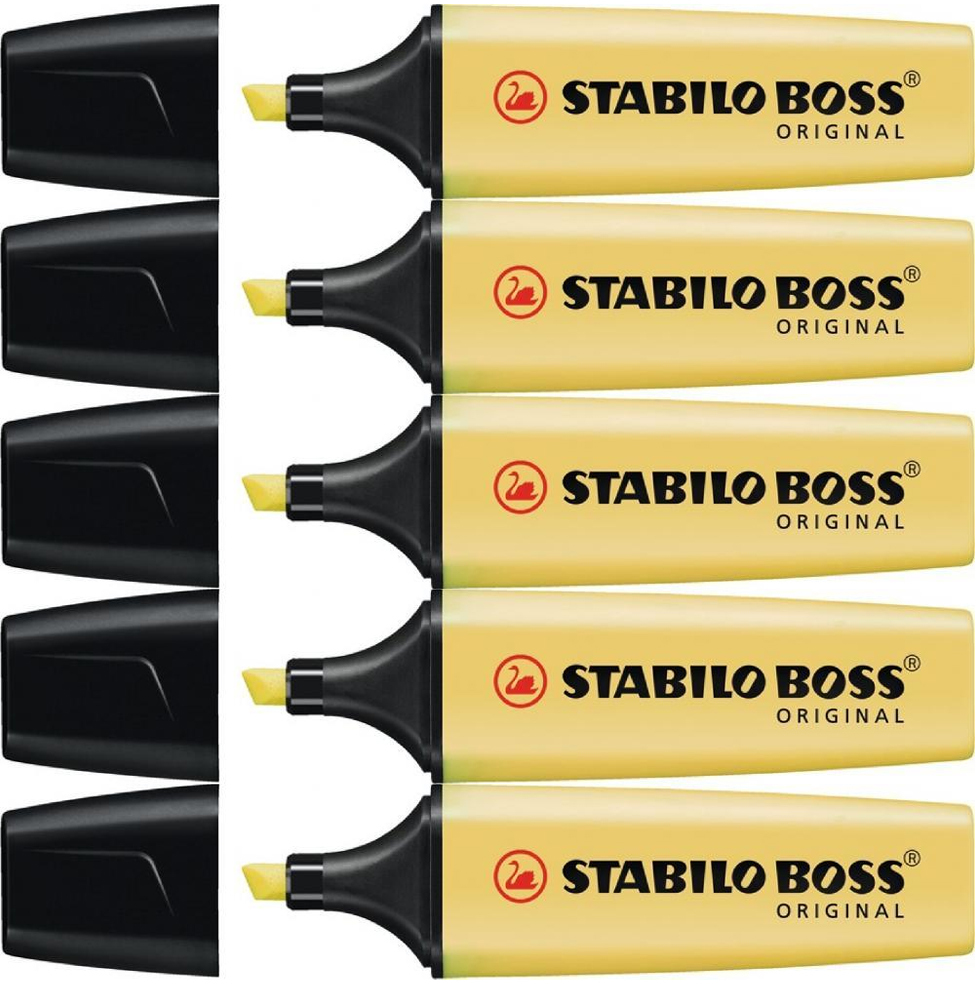 5x zakreślacz Stabilo Boss Original, ścięta, pastelowy żółty