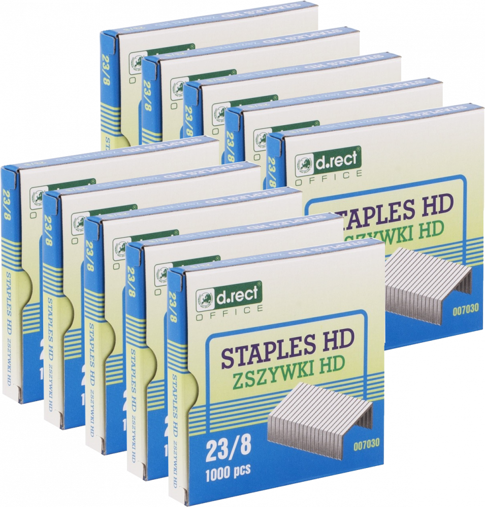 10x Zszywki D.Rect HD 23/8, 1000 sztuk, srebrny