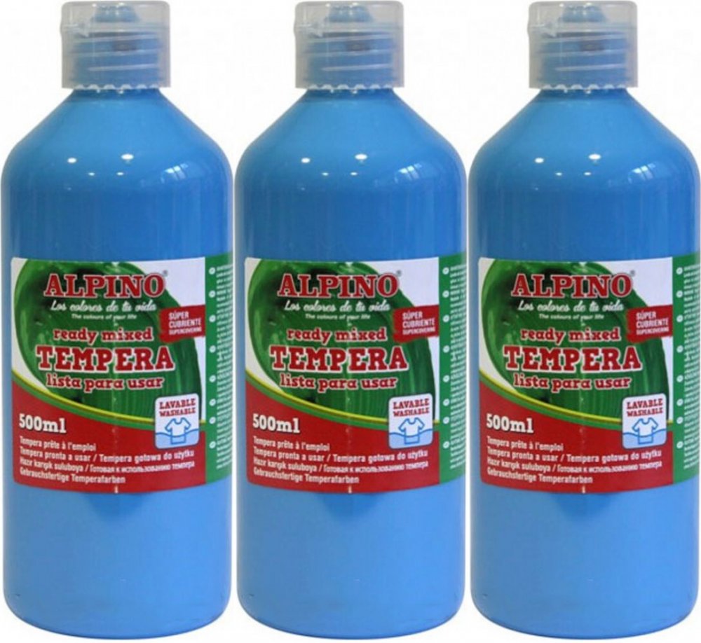 3x Farba plakatowa Alpino, w butelce, 500ml, niebieski