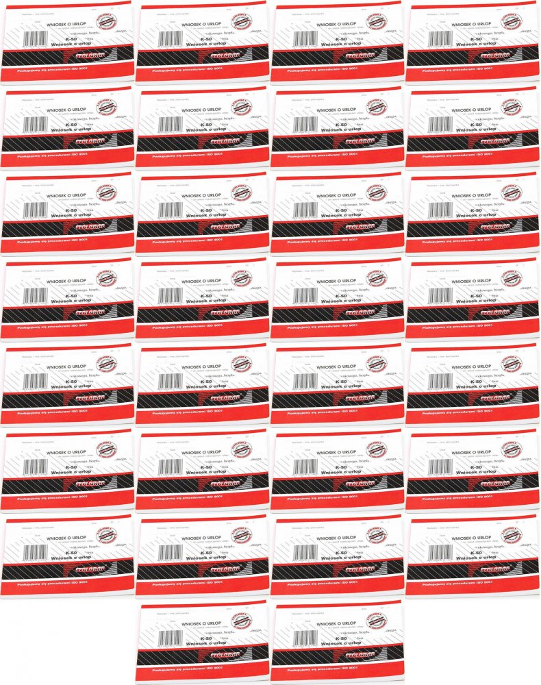 40x Druk akcydensowy Wniosek o urlop Stolgraf K-50, A6, 100k