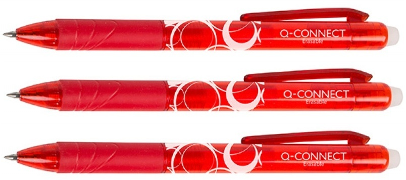 3x długopis automatyczny Q-Connect , 1mm, wymazywalny, czerwony