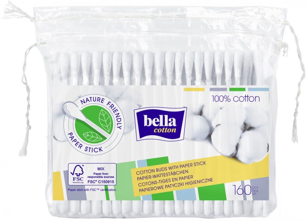 Patyczki do uszu Bella Cotton, w folii, 160 sztuk