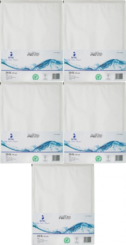 5x Koperta bąbelkowa Bong AirPro, K20, 370x480mm, 10 sztuk, biały