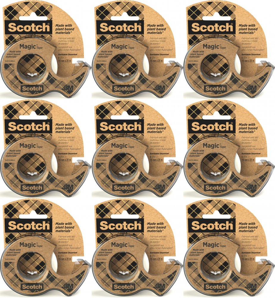 9x Taśma klejąca Scotch Magic 9-1920D, z podajnikiem, ekologiczna, 19mm x 20m, przezroczysty matowy