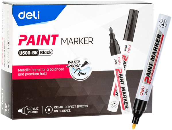 12x Marker olejowy Deli, okrągła, 2mm, czarny