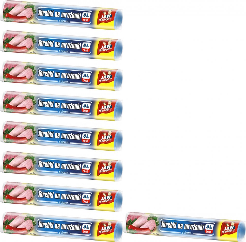 10x Torebki na mrożonki Jan Niezbędny, 3l, 50 sztuk, transparentny