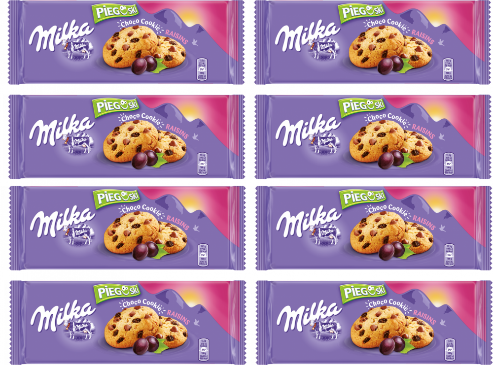 8x Ciastka Pieguski Milka, z czekoladą i rodzynkami, 135g