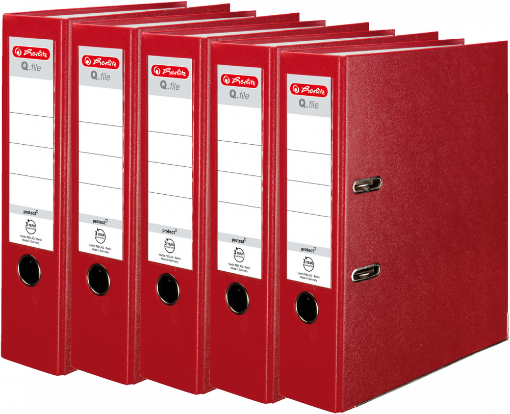5x Segregator A4 Herlitz Q.file, 80mm, czerwony