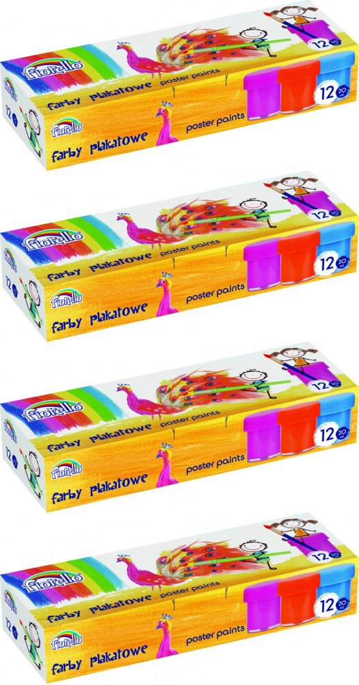 4x Farby plakatowe Fiorello, 20ml, 12 sztuk, mix kolorów