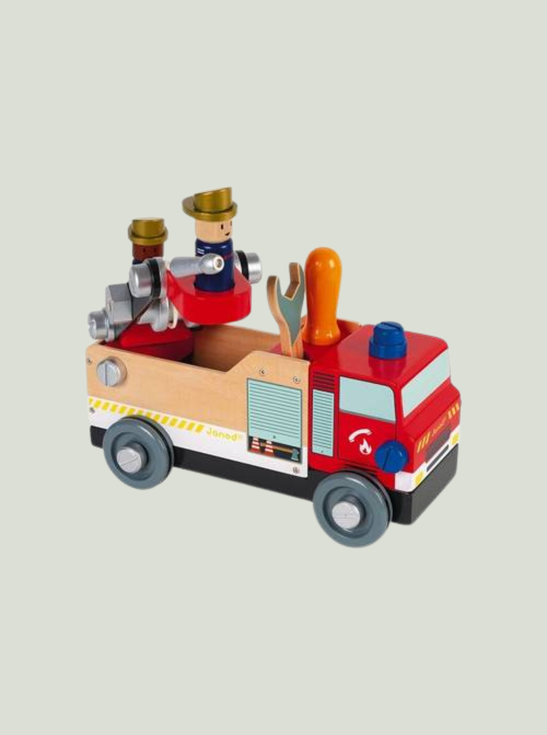 Drewniany wóz strażacki do składania z narzędziami Brico'kids JANOD