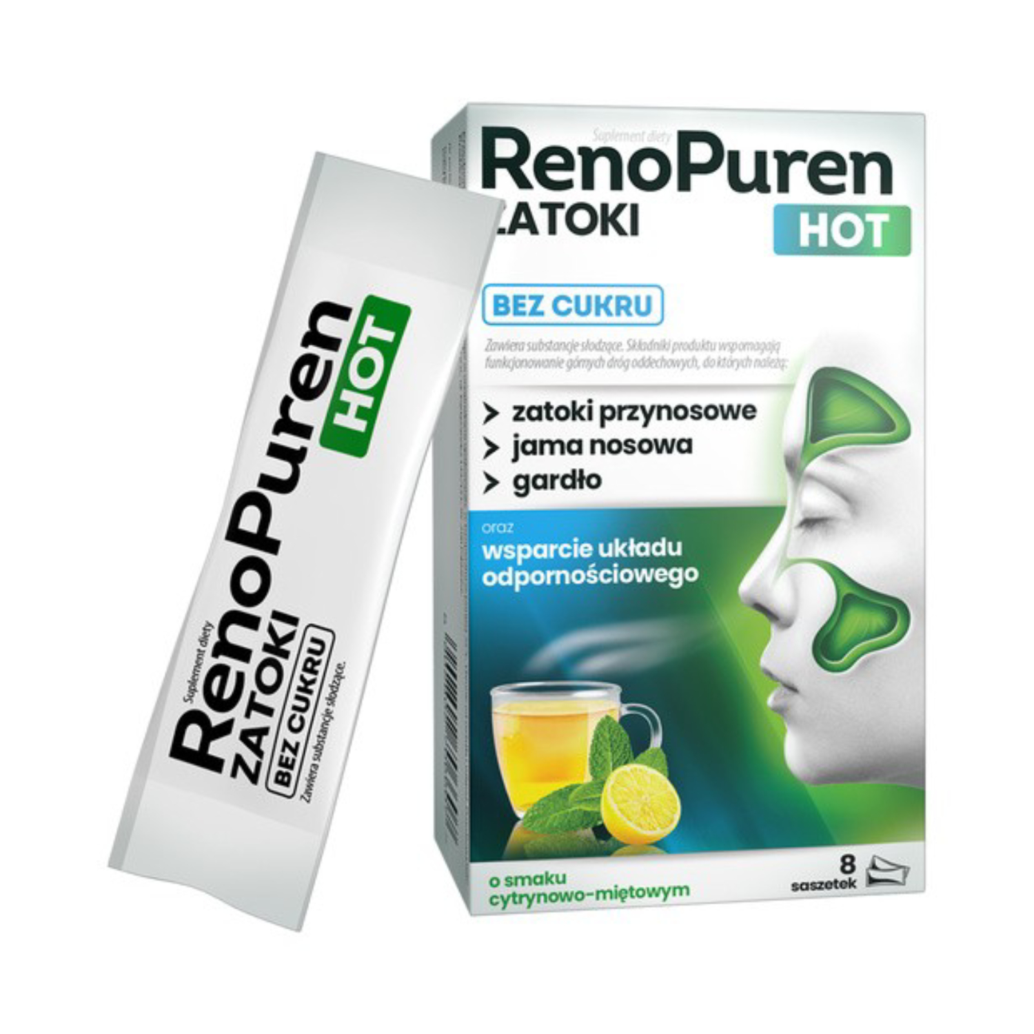 Renopuren zatoki hot bez cukru, 8 saszetek