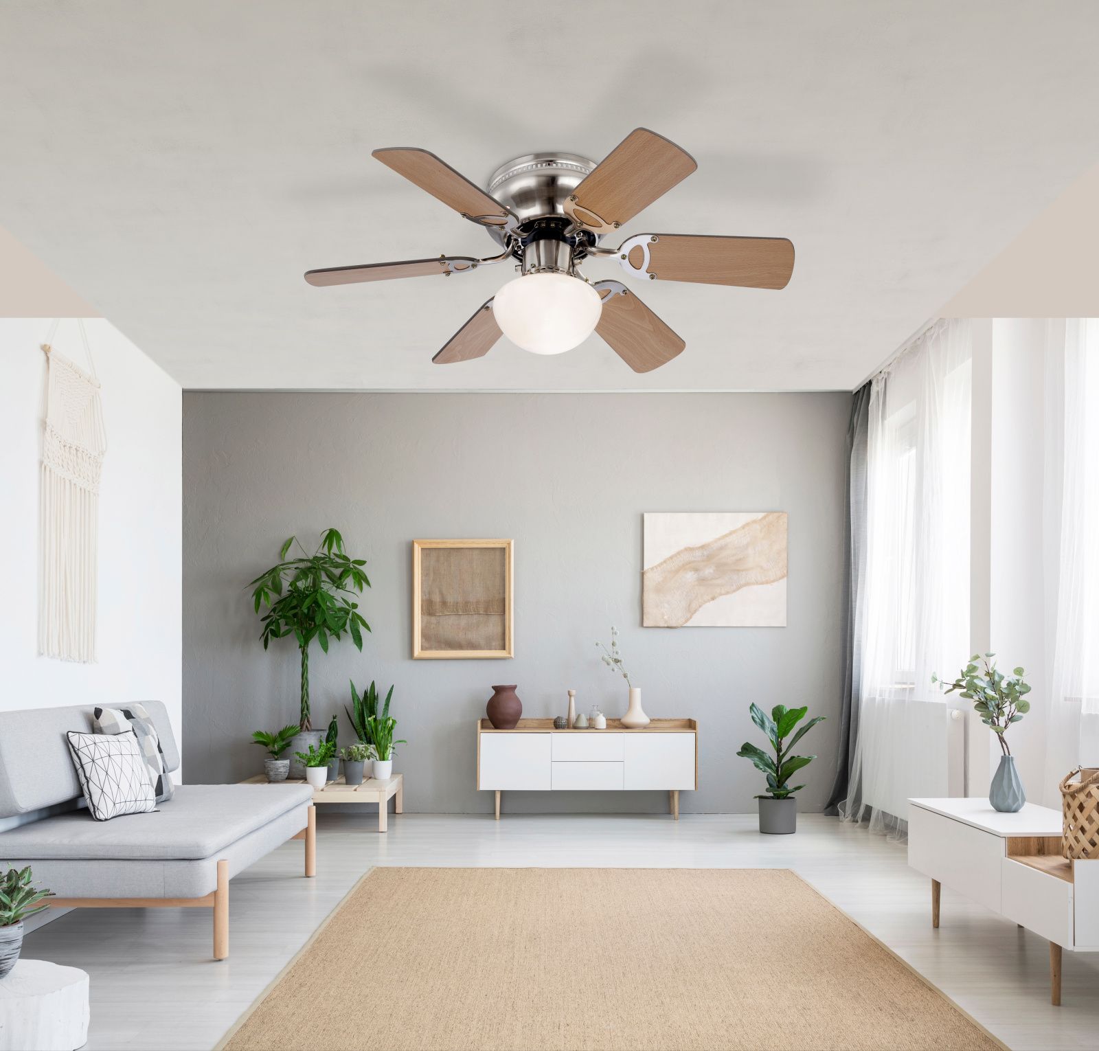 Globo Lighting Ugo lampowentylator podsufitowy 1x60 W biała-drewno-nikiel 0307