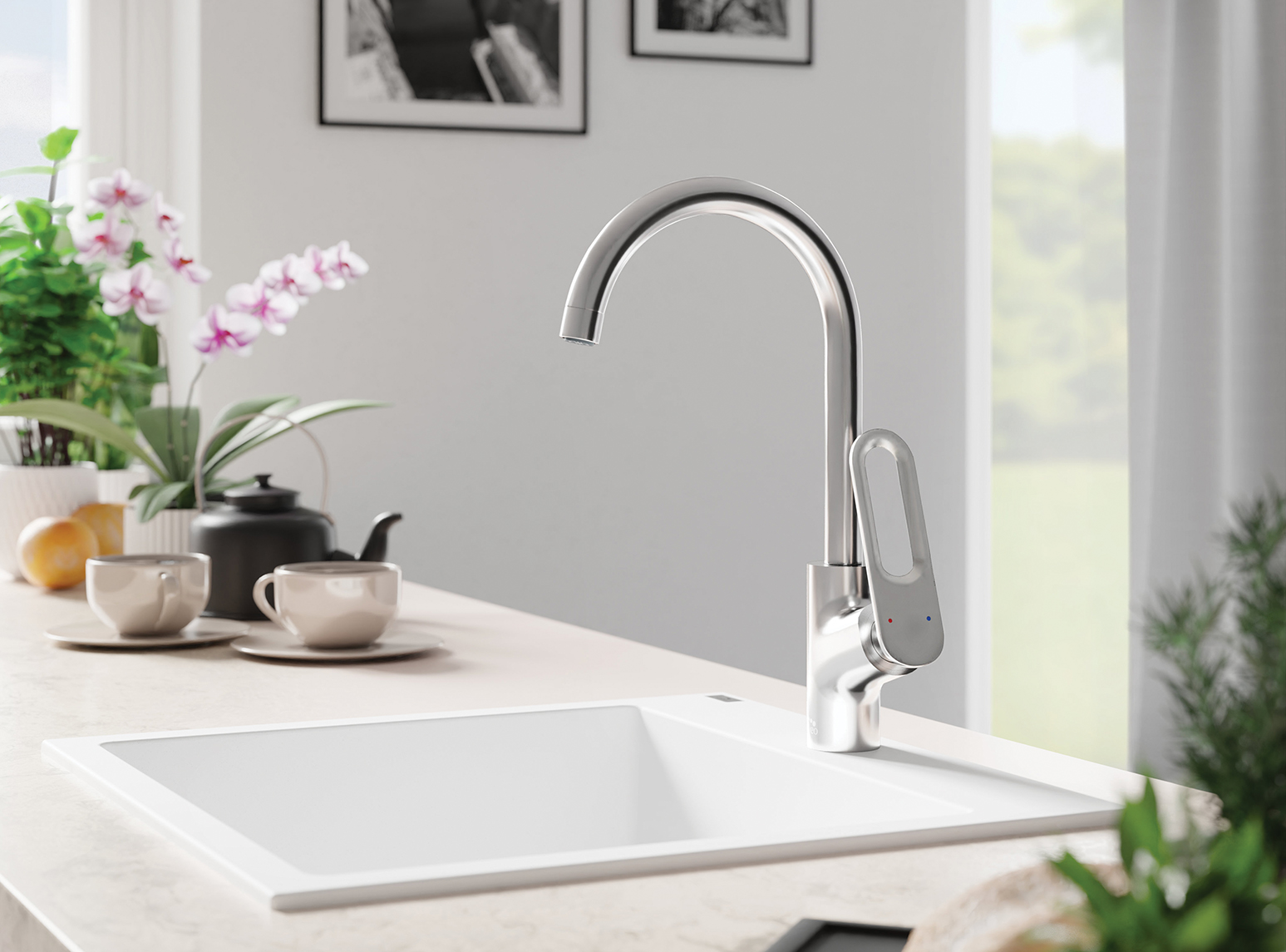 Laveo Tierra bateria kuchenna stojąca z wylewką U chrom BAJ068D