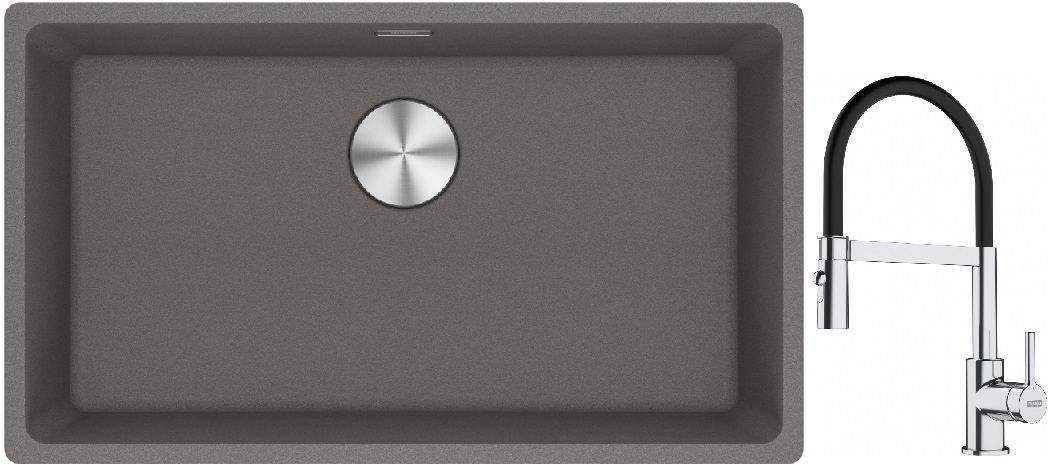 Franke Maris MRG 110-72 zlewozmywak 72x40 cm Fragranite kamienny szary z baterią kuchenną Lina chrom/czarny (1250687262, 1150626085)