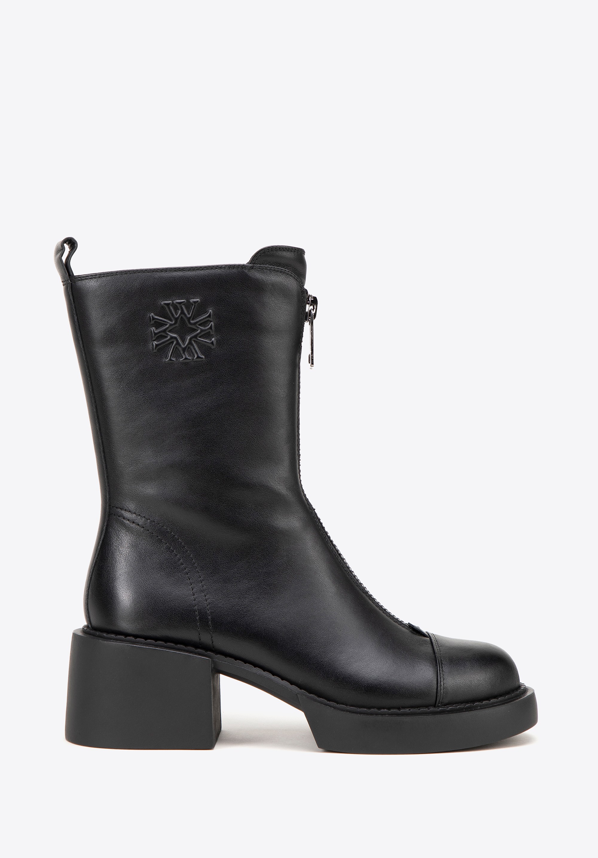 Damskie botki skórzane z monogramem czarne