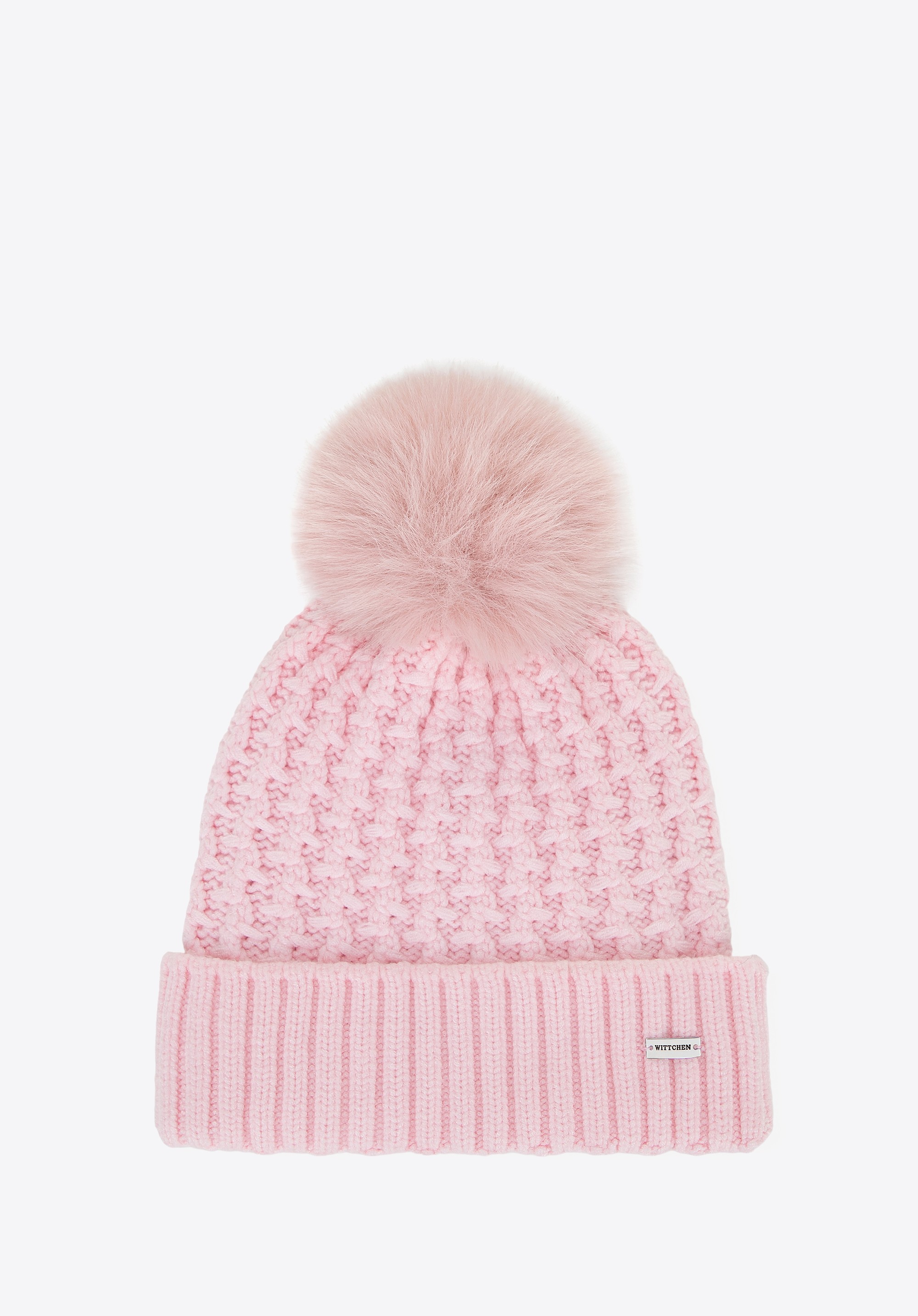 Czapka damska o splocie w drobny wzór jasnoróżowa