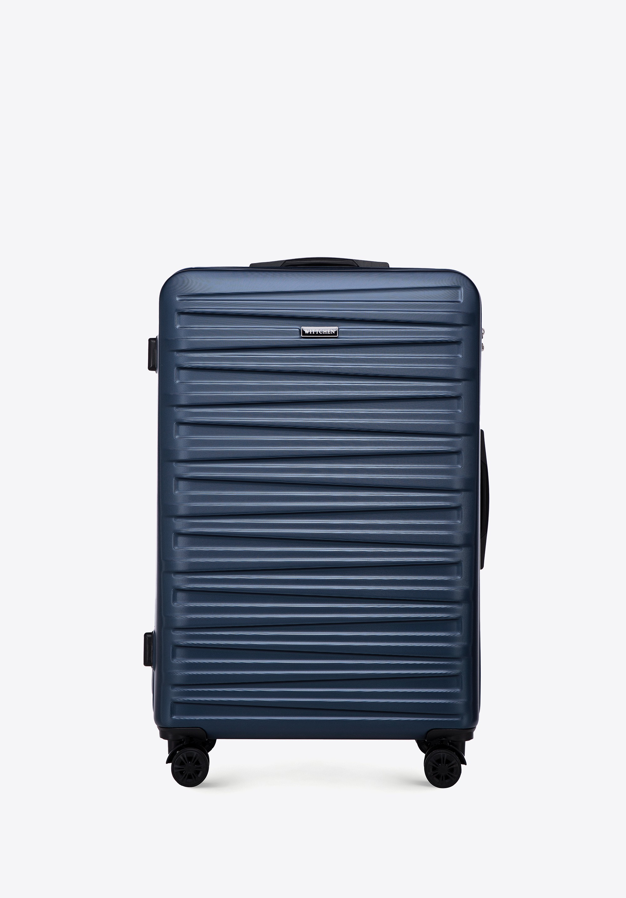 Duża walizka z ABS-u w poziome tłoczenie granatowa