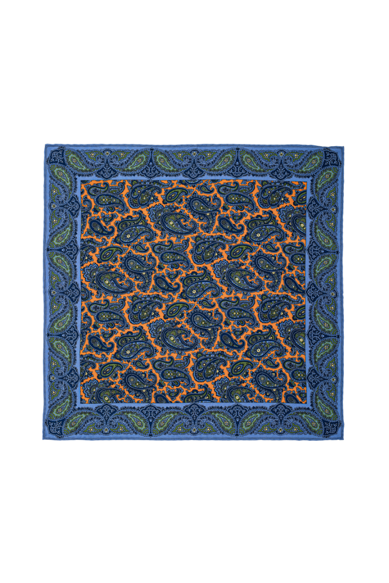 Poszetka Paisley niebiesko-pomarańczowa