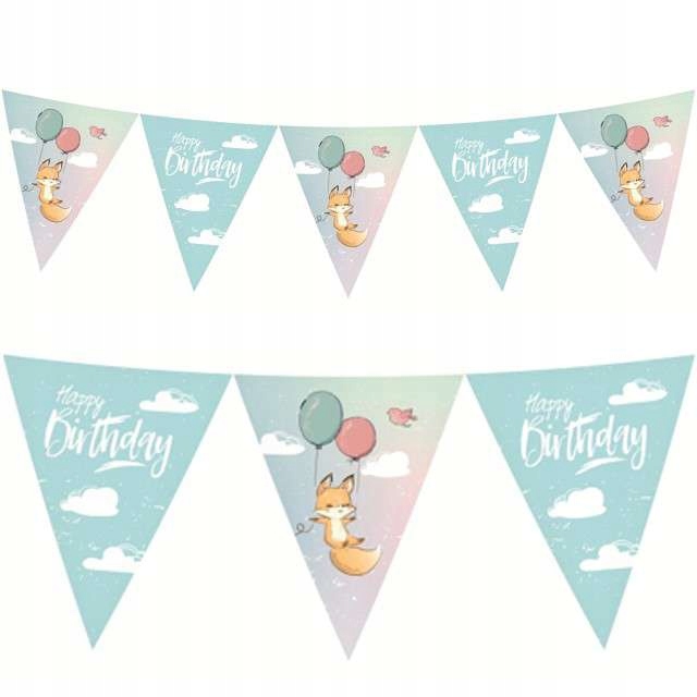 Banner urodzinowy Roczek flagi z liskiem pastelowy niebieski