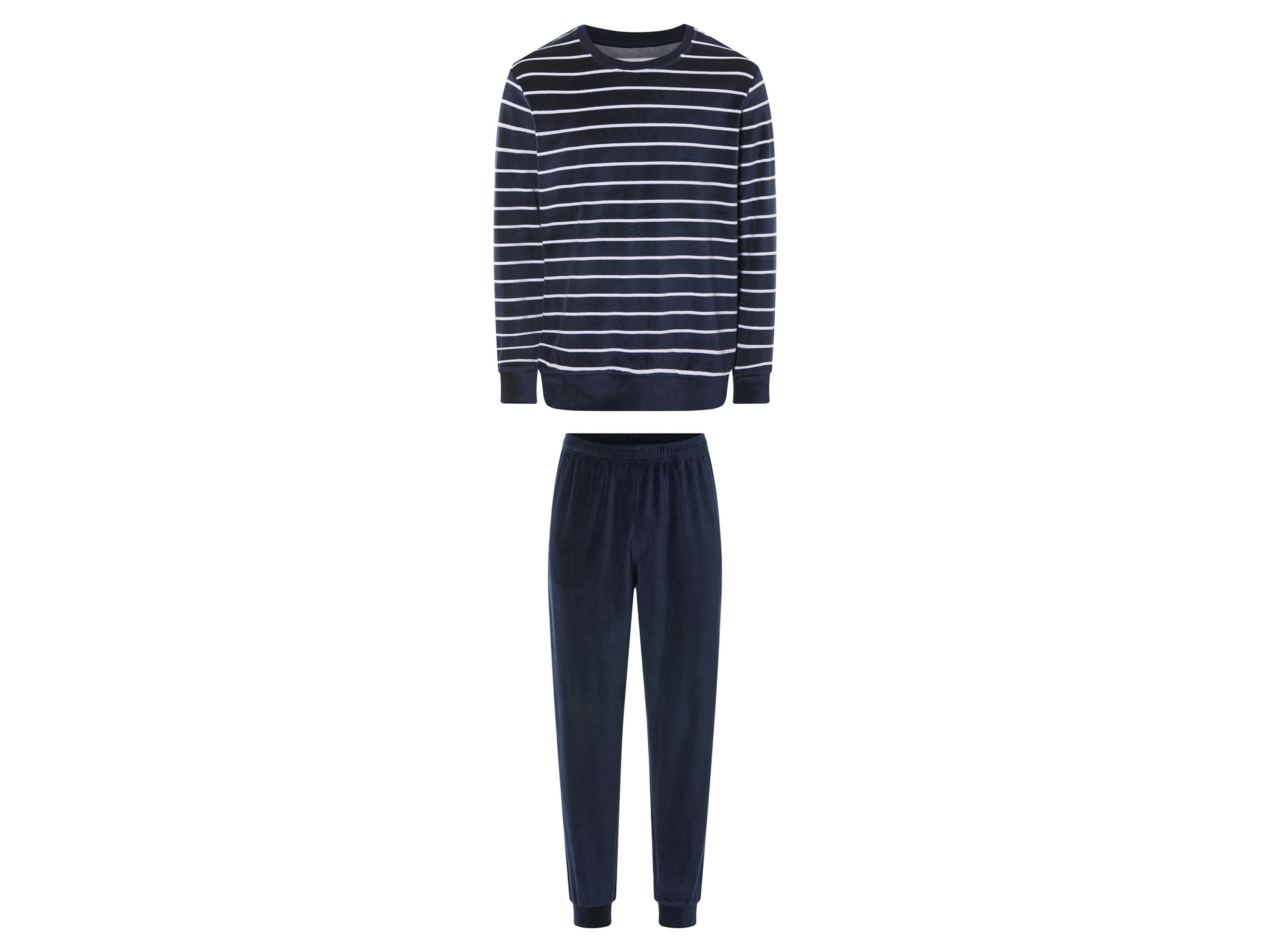 Livergy Piżama męska welurowa z bawełną M48/50, Paski/granatowy