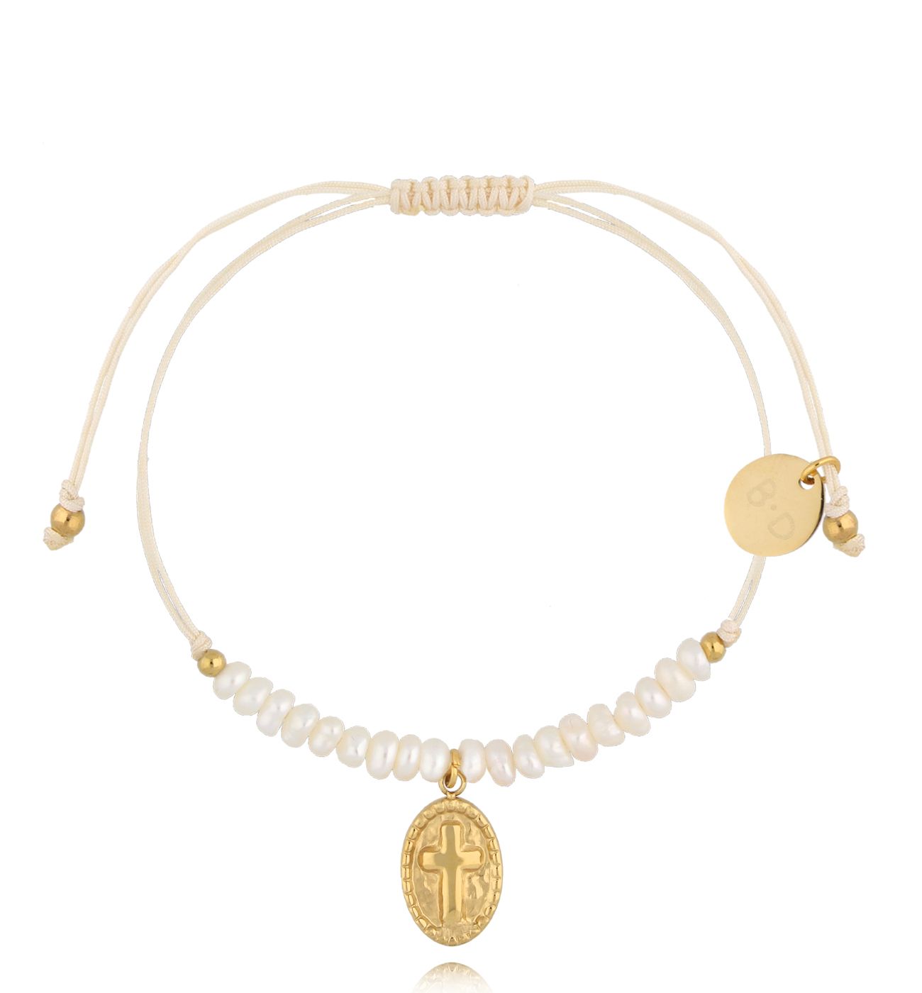 Bransoletka z perełkami i złotym medalikiem Feliz BMT0220 - By Dziubeka
