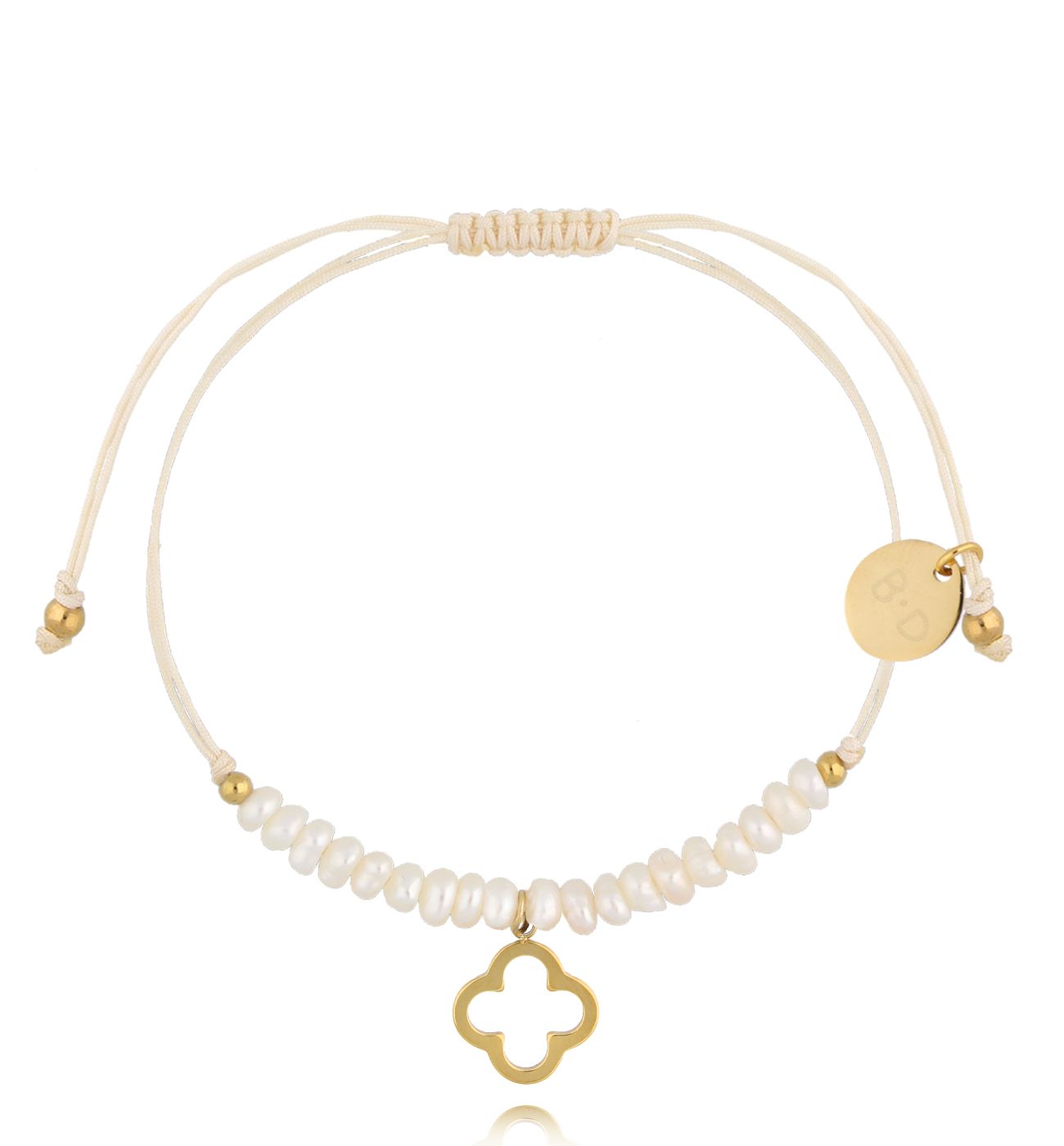 Bransoletka z perełkami i złotą koniczynką Feliz BMT0226