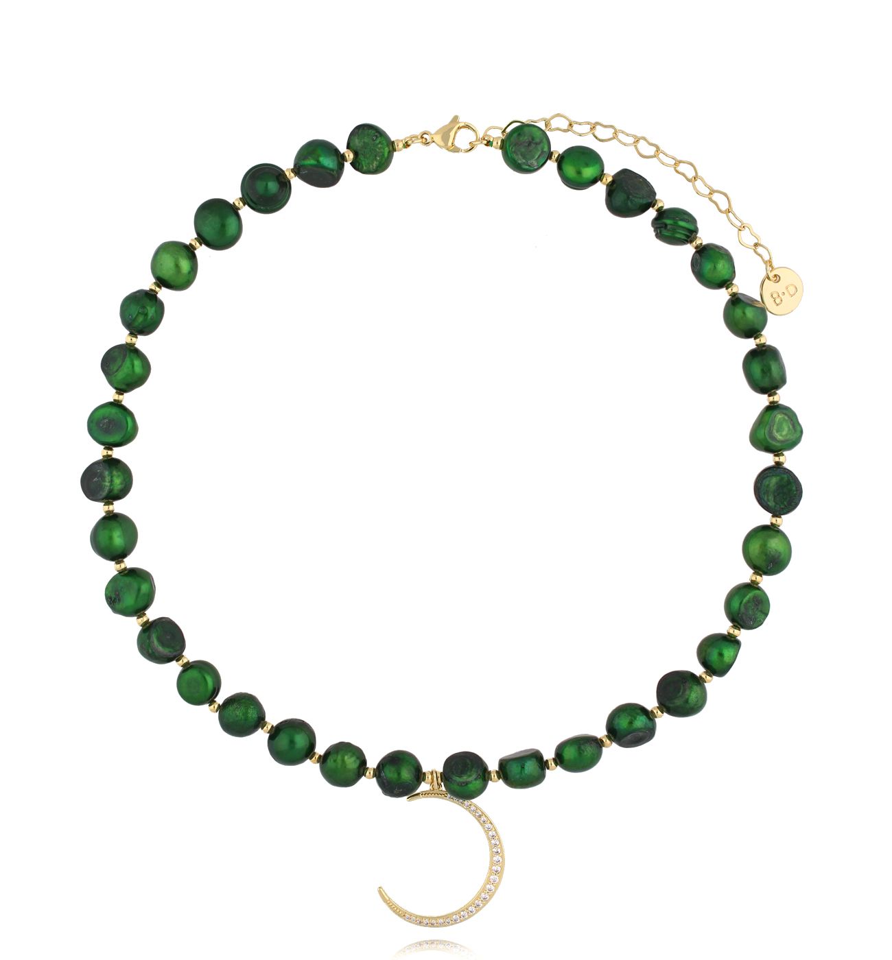 Naszyjnik z zielonymi perłami i księżycem NPE0247