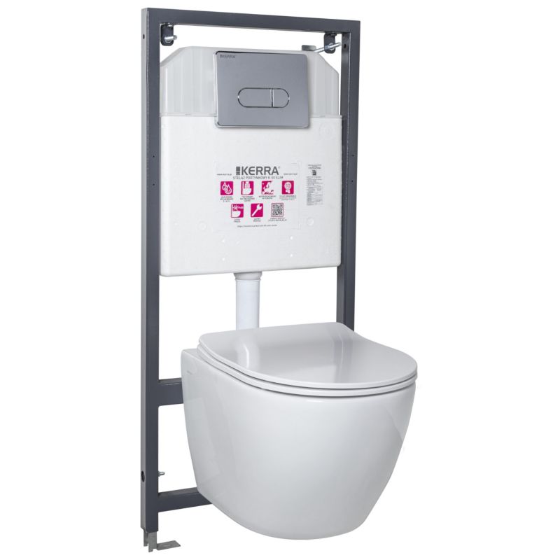 Zestaw podtynkowy WC Kerra z miską wirową Kasos i przyciskiem Pacific chrom, 1 szt.