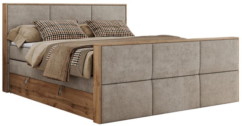 Łóżko kontynentalne MKS Meble ALBERO 2 KING DUO 200x200 H3 Beżowy struktura 1szt.