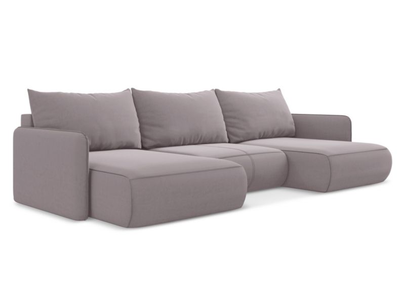 Sofa panoramiczna z funkcją spania LaMiaSofa PALERMO z tkaniny welwetowej 290x148 cm lawendowy 1 szt.