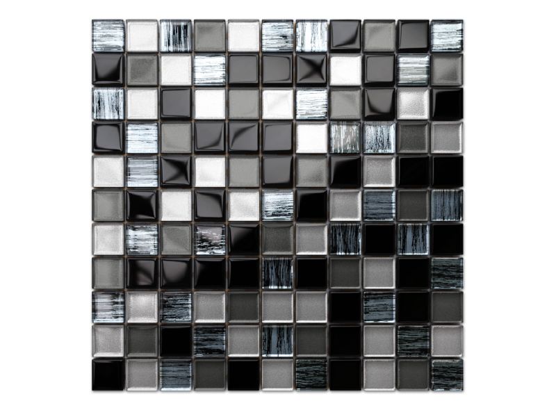 Mozaika szklana Ilcom nero grafit aluminium jeans silver brokat 30x30cm 1 szt.