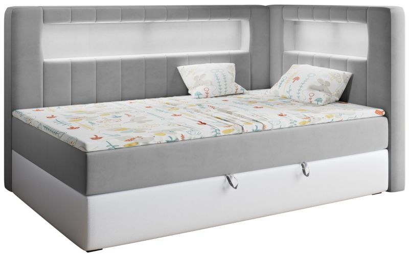 Łóżko młodzieżowe MKS Meble JUNIOR GOLD 3 90x200 H3 Szary biały welvet ecoskóra strona prawa 1szt.