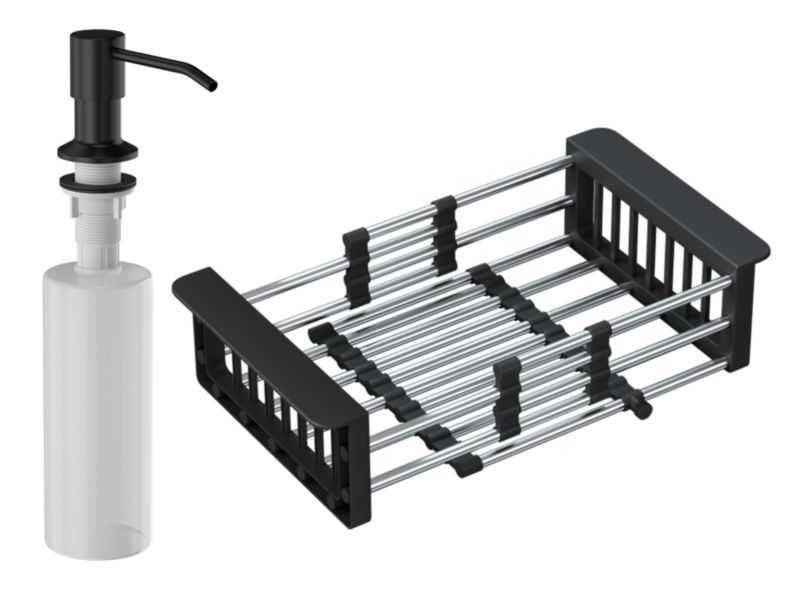 Dozownik Do Płynu Czarny Ociekarka Teleskopowa Granitan Do zlewozmywaka 1 szt.