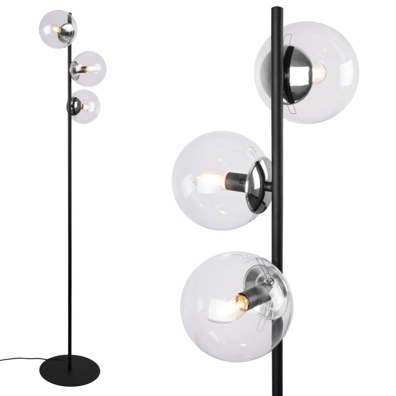 Lampa podłogowa stojąca Light Home LH Siena 3x E27 60W czarny/chrom klosz bezbarwny 1szt.