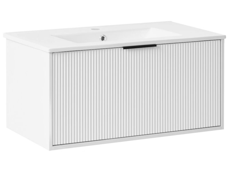 Szafka łazienkowa wisząca z umywalką z czarnym uchwytem Tilcara 80 cm Biały 1 szt.