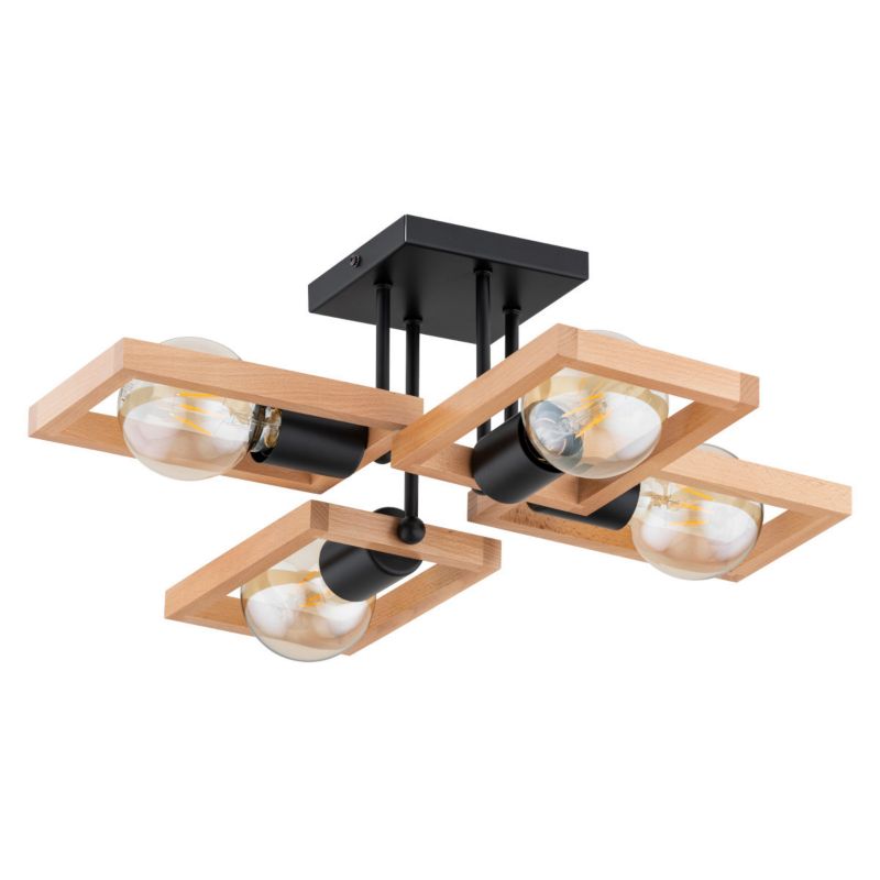 Lampa sufitowa Alfa Rezon jasne drewno-czarna wym: 20,5 x 56,4 x 56,5 cm 4xE27 x 15W 1 szt.