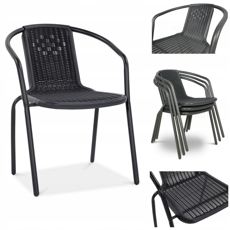 Krzesło Focus Garden Ogrodowe Wygodne Lekkie na Taras do Stołu Simple Czarne Grafitowe 1 szt