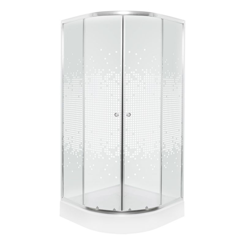 Kabina prysznicowa półokrągła Kerra Pixel WH 90 cm biała kratka profile chrom niski brodzik w komplecie 1 szt.