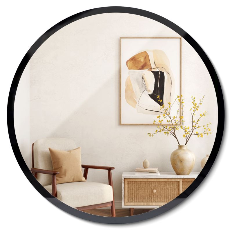 Lustro Okrągłe ArtPrintCave 60 cm Ze Szklaną Czarną Obwódką W Stylu Industrialnym 1 szt.