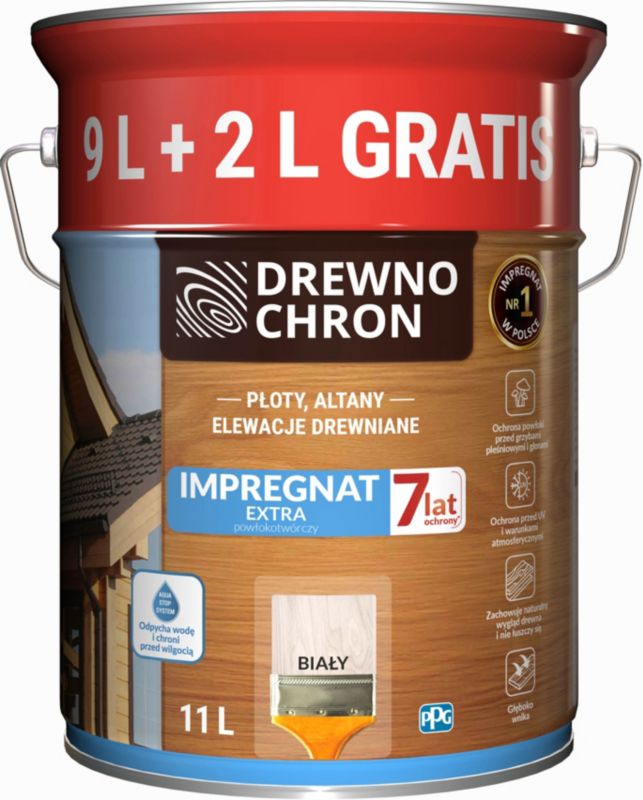 Impregnat Drewnochron Extra 9 l + 2 l biały